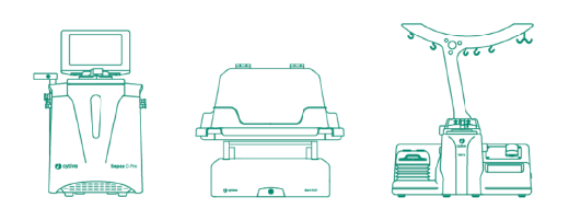 Line drawing of closed, automated cell processing and expansion systems from Cytiva