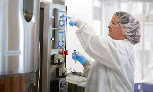 One cGMP operator sampling large scale bioreactor