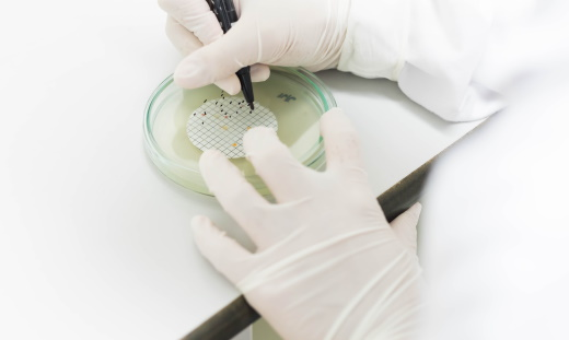 Microbiology hand counting microbiology plate