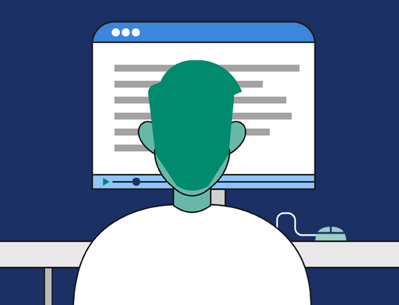 man steering at monitor