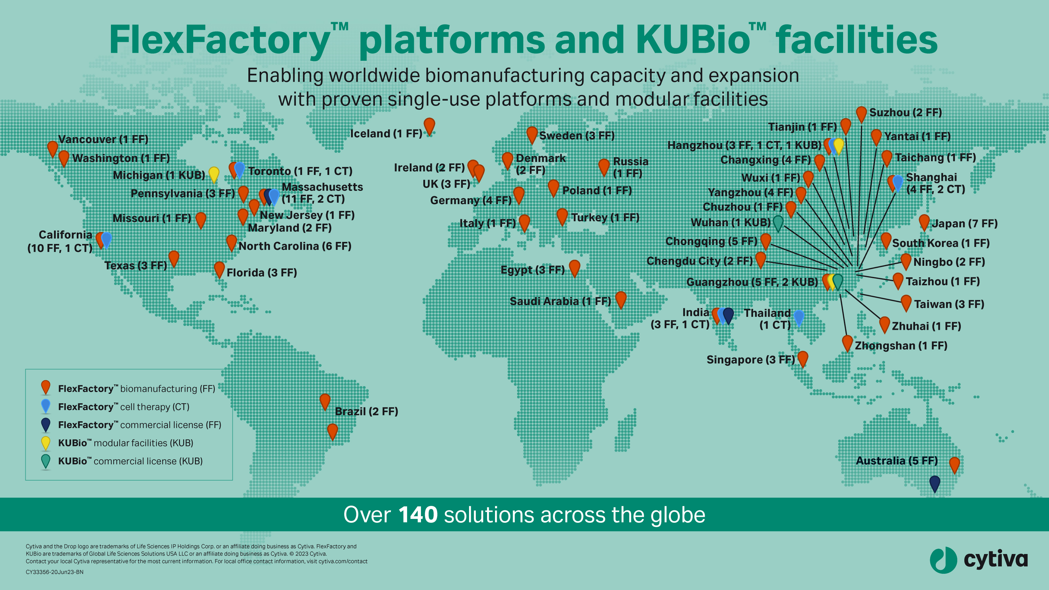 End-to-end, modular biopharma manufacturing capacity global locations