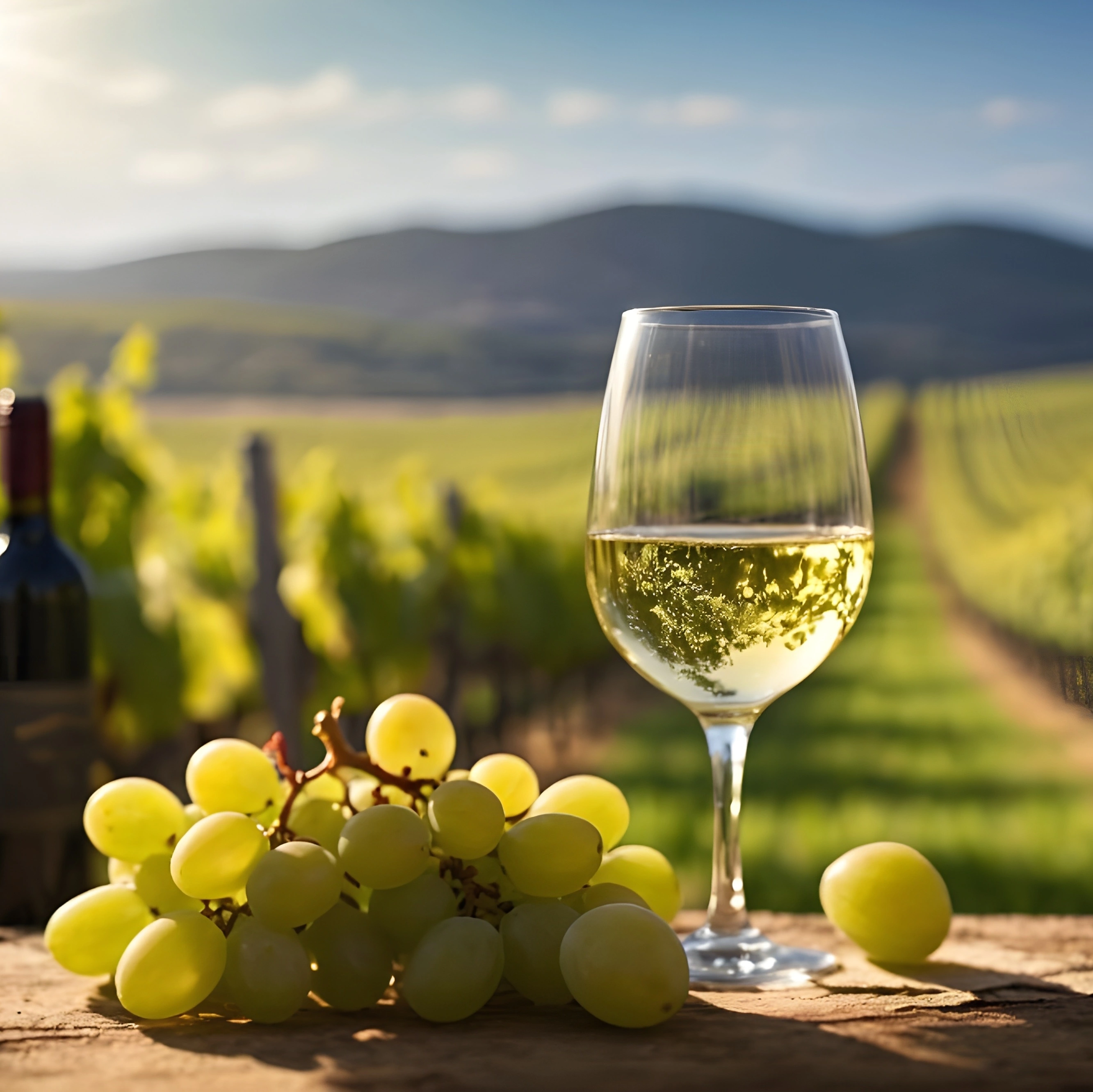 Wine glass overlooking vineyard